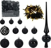 vidaXL Set de Globuri de Crăciun cu 300 LED 120 pcs Negru Plastic