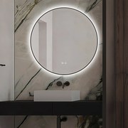 🪞 Oglindă LED cu Touch și Funcție Dezaburire, 3 Tipuri de Lumină – Ø70 cm, Ramă Negru Mat, Model J188-70 Smack