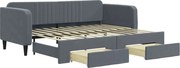 vidaXL Pat de zi cu extensie și sertare gri închis 90x200 cm catifea