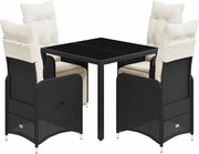 vidaXL Set bistro de grădină cu perne, 5 piese, negru, poliratan