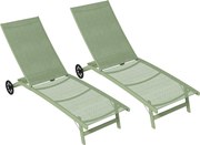 Outsunny Set de 2 șezlonguri din aluminiu și textilenă cu roți spătar rabatabil sarcină max. 150 Kg verde închis | Aosom Romania