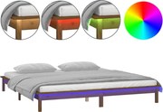 vidaXL Cadru de pat cu LED, maro miere, 140x190 cm, lemn masiv