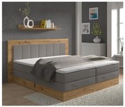 Pat boxspring JASMINE 180x200 cm, cu saltele și topper, cu spațiu de depozitare, gri
