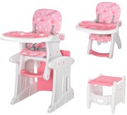 HOMCOM Scaun înalt pentru bebeluși 2-în-1 pentru 6 luni până la 6 ani transformabil în masă și scaun multifuncțional reglabil în 3 poziții spătar înalt captușit cu 2 tăvi detașabile 57x59x105 cm roz | Aosom Romania