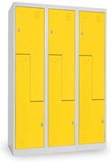 Dulap metalic Z, 3 compartimente, 120 x 50 x 180 cm, blocare cu rotire, galben - ral 1023