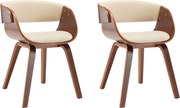 vidaXL Scaune de bucătărie, 2 buc, crem, lemn curbat & piele ecologică