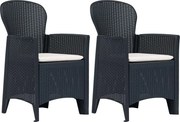 vidaXL Scaune de grădină cu perne 2 buc. antracit plastic aspect ratan