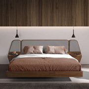 Pat dublu tapitat design LUX Grey-Walnut, 180x200cm