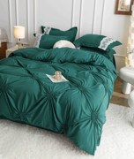 Lenjerie pat dublu, Inimi Brodate, 6 Piese, Finet Premium - Verde