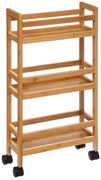 Raft pentru baie pe roți, 3 rafturi, bambus