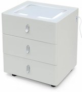 Noptieră inteligentă, încărcare Wireless și port USB+USB C, 3 sertare, 3 tipuri de iluminare LED touch, 3 tipuri de culoare, sticla securizata, Alb