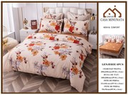 Lenjerie de pat din Bumbac Finet, Cearceaf cu Elastic - Crem Cu Flori