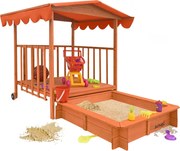 Groapa cu nisip cu verandă HAPPY, 130x130x143cm, maro/portocale Jurhan