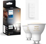 Set de 2 becuri LED dimabile Philips Hue WHITE AMB. GU10/4,2W/230V + comutator dimmer