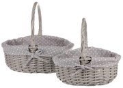 Set de coșuri de răchită Buline gri, 2 buc., 2 dimensiuni, 31 x 28 x 26 cm