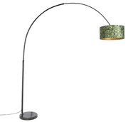 Lampă cu arc botanică cu abajur din catifea neagră cu design de păun 50 cm - XXL