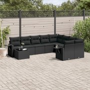 vidaXL Set canapele de grădină cu perne, 10 piese, negru, poliratan