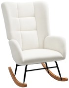 HOMCOM Fotoliu de leagăn în material efect lână buclată cu picioare de lemn masiv de hevea pentru cameră, living, crem | Aosom Romania