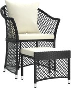 vidaXL Set șezlonguri de grădină, 2 piese, cu perne, negru, poliratan