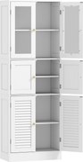 HOMCOM Dulap pentru baie cu 3 compartimente și 2 uși din sticlă și lemn, rafturi reglabile, 60x30x170 cm, alb | Aosom Romania