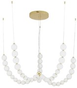 Lustra LED cu 5 pendule, dimabila, deosebita design lux PERLA opal, auriu