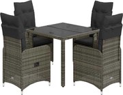 vidaXL Set bistro de grădină cu perne, 5 piese, gri, poliratan