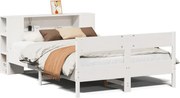 vidaXL Pat cu bibliotecă fără saltea, alb, 120x190 cm, lemn masiv pin
