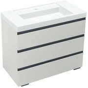 Set dulap baie stativ cu lavoar inclus 100 cm, 3 sertare cu soft-close gri deschis, Kolpasan Harmony