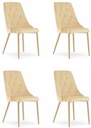 Set 4 Scaune Bucatarie/Dining Teddy Picioare Finidaj Lemn , Catifea Crem
