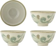 Set 4 boluri din ceramică natur, pictate manual cu motive botanice, „Bethany", 11,5 x 6,5 cm