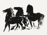 Reproducere Three Black Horses (Retro Monochrome Graphic) - Leo Gestel