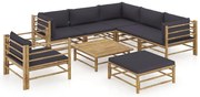 vidaXL Set mobilier de grădină cu perne gri închis, 8 piese, bambus