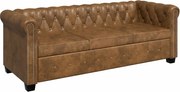 vidaXL Canapea Chesterfield, 3 locuri, maro, piele ecologică