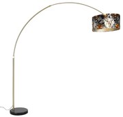 Lampă cu arc din alamă cu abajur negru cu design floral 50 cm - XXL