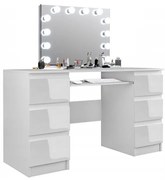 SEA535 - Set Masa toaleta, 130 cm, cosmetica machiaj, masuta vanity, oglinda cu LED-uri - Alb Mat sau Lucios