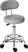 HOMCOM Taburet cu roți, rotativ și reglabil cu spătar, tapițerie din piele ecologică, suport pentru picioare, pentru mese de frizerie, Gri | Aosom Romania