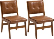 HOMCOM Set de 2 scaune de dining tapițate în PU șezut căptușit picioare din lemn pentru living maro | Aosom Romania