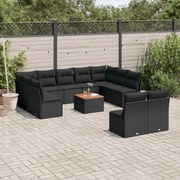 vidaXL Set canapele de grădină, 12 piese, cu perne, negru, poliratan