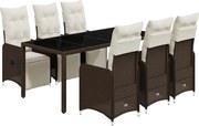 vidaXL Set bistro de grădină cu perne, 7 piese, maro, poliratan