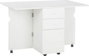 HOMCOM Masa de Bucatarie pliabila cu 2 Sertare si Dulapior cu Usi, Masa Plianta cu 6 Roti din PAL, 120x80x75 cm, Alb