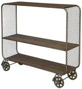 Consola din metal pe roti, cu 3 rafturi, aspect industrial