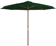 vidaXL Umbrelă de soare de exterior, stâlp din lemn, verde, 350 cm