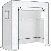 Outsunny Seră de Grădină cu Acoperiș Înclinat, 2 Ferestre și Ușă Rulabilă, Seră pentru Cultivare cu Structură din Oțel, Acoperire Anti-UV din PE, pentru Grădină, Legume, Flori, 196x77x197 cm, Alb | Aosom Romania