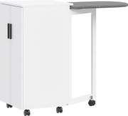 HOMCOM Dulap pliabil 2-în-1 pentru masă de călcat pe roți, cu masă de călcat și raft reglabil pentru spații mici, alb | Aosom Romania