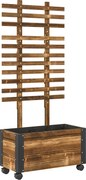 Outsunny Jardiniera cu Spalier pentru Plante Agatatoare si Roti, Jardiniera din Lemn de Brad cu Design Autodrenant, 65x31x147 cm, Maro Carbonizat