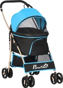 PawHut Cărucior pentru Câini Pliabil și Convertibil în Geantă de Transport cu 2 Lese și Pernă, 82x49.5x98 cm, Albastru | Aosom Romania