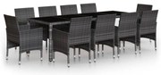Set mobilier de gradina, 11 piese, gri, poliratan