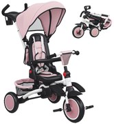 AIYAPLAY Triciclu bebeluș evolutiv 6 în 1, triciclu copii pliabil cu mânere părintești reglabile, șezut pivotant 360°, roz | Aosom Romania