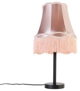 Lampa de masa clasica neagra cu abajur bunic roz 30 cm - Simplo