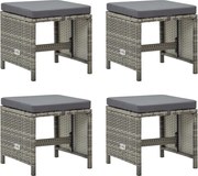 vidaXL Taburete de grădină cu perne, 4 buc., gri, poliratan